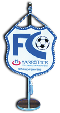 Wimpel FC Harreither mit blau/weiss Schnur benäht + Quaste  